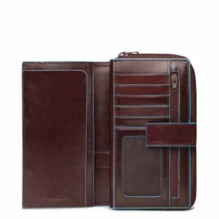 Piquadro Blue Square - Damengeldbörse Mit Münz Und Handyfach In Mahagoni