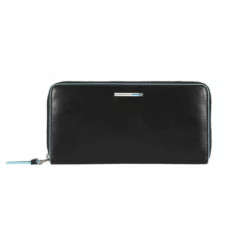 Piquadro Blue Square - Zip Around Damengeldbörse Mit Drei Fächern In Schwarz