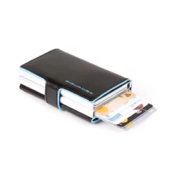Piquadro Blue Square - Doppeltes Kreditkartenetui Mit Schiebesystem In Schwarz -Koffer Verkaufs-Shop compressed PP5472B2R N DETT2