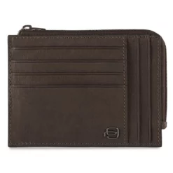 Piquadro Black Square - Reissverschluss Münzbeutel Mit Kartenfächern In Dunkelbraun