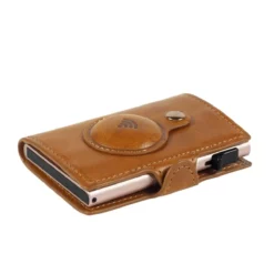 Furbo RFID-Kartenhalter Aus Leder Mit Banknotenfach Und AirTag-Etui In Honiggelb
